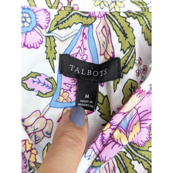 EUC Talbots Flourishing Vine Popover Top Sz M Floral White Purple Long Sleeve - Picture 5 of 6